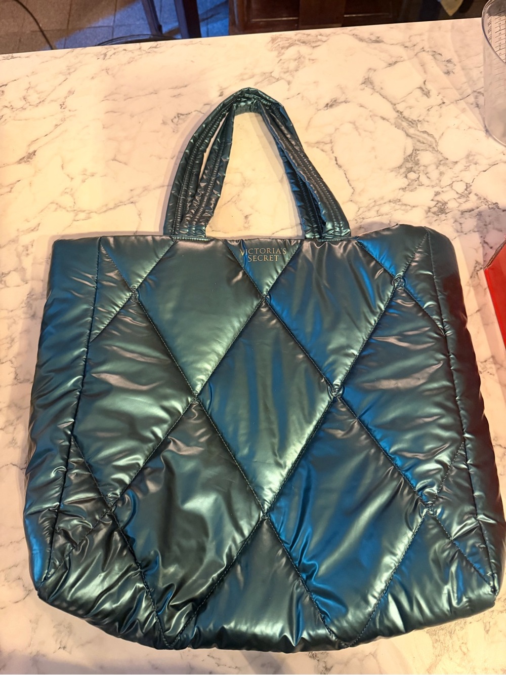 Victoria's Secret Metallic Teal Quilted Diamond Tote